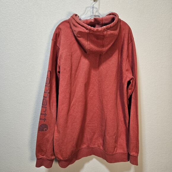 Carhartt Men Loose Fit Midweight Logo Sleeve Graphic Hoodie XL Tall Workwear Red - Picture 3 of 15
